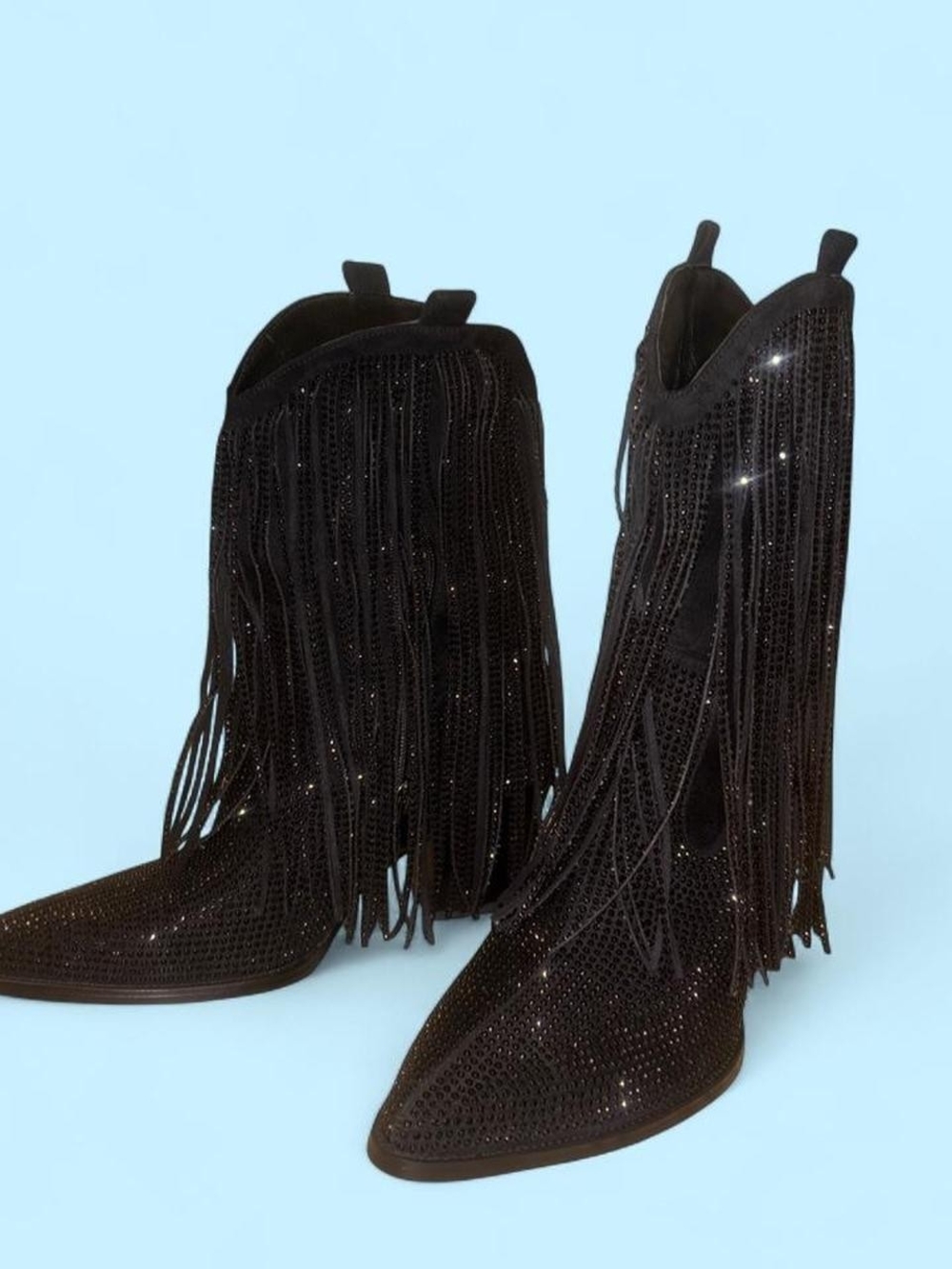 Black Fringe Rhinestone Western Boots